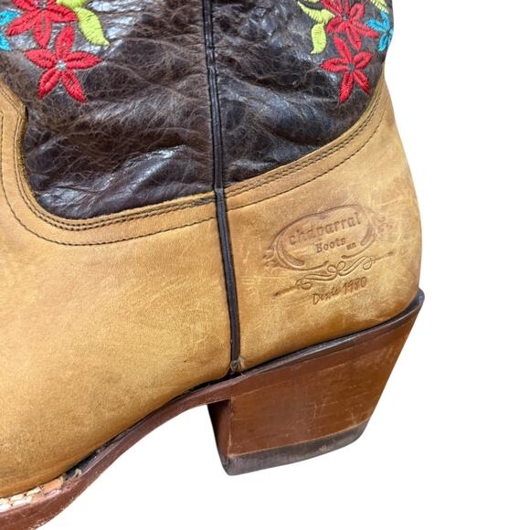 Chaparral Embroidered Womens Western Cowgirl Boots Floral Brown Square Toe sz 10 - Picture 9 of 16